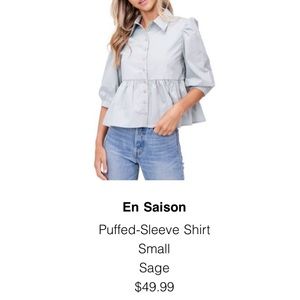 Puffed Sleeve Shirt - Crop - Small